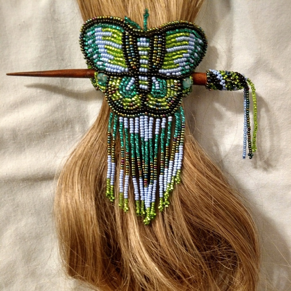 Butterfly Hair Slide/Stick, Shades of Green